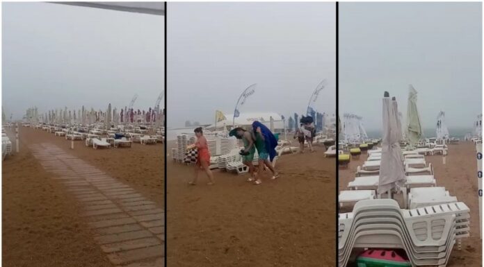 VIDEO La mare e MARE inundație: Ploaie torențială cu grindină, turiștii au fugit de pe plajă