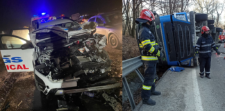 Accident rutier cu patru victime lângă Antibiotice. Impact între o ambulanță BGS și o mașină de salubritate