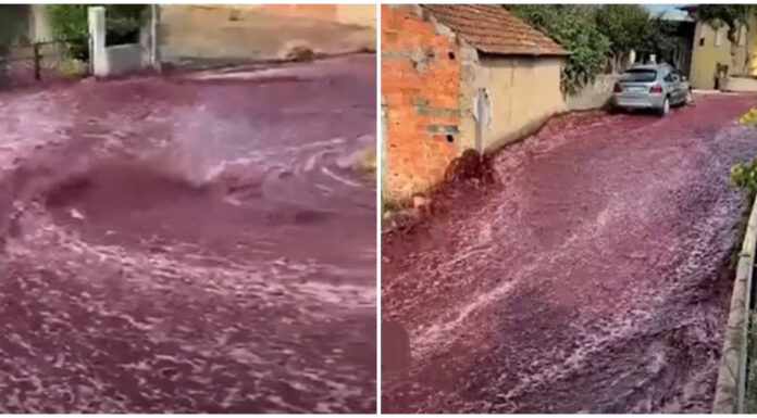 VIDEO Șoc pentru locuitorii unui orășel: tone de vin au început să curgă pe străzi. Nimeni nu știe ce a provocat dezastrul