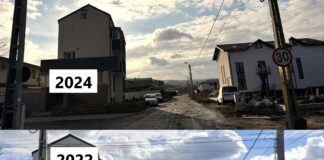 FOTO Proști de dau prin gropi: primăria a pus indicatoare de limitare a vitezei la 30 km/h pe o stradă pe care abia se circulă cu 5km/h