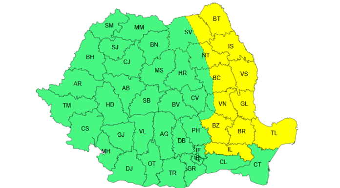 Cod galben de ninsori în acest weekend! Iașul se numără printre județele afectate. Precipitații, ninsori, polei și vânt puternic