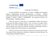 COMUNICAT DE PRESĂ – Comuna HOLBOCA în parteneriat cu comuna RISIPENI din Republica Moldova implementează proiectul „Modernization of Holboca – Risipeni educational infrastructure and cross-border cooperation between Romania and the Republic of Moldova- MIECT”, ROMD00286 prin programul Interreg VI-A NEXT România – Republica Moldova.