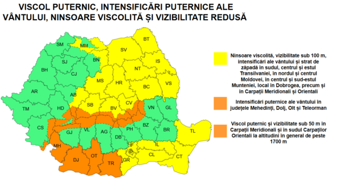 ANM a prelungit avertizarea meteo. Cod de ninsori, vânt și ger în toată țara