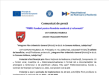 Comunicat de presă: ANUNȚ FINALIZARE PROIECT – “PNRR: Fonduri pentru România modernă și reformată”- UAT COMUNA HOLBOCA