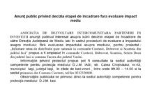Anunţ public privind decizia etapei de incadrare fara evaluare impact mediu (P)