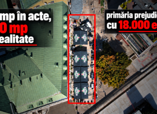 Terasa lui Vasile Pușcașu, patronul Hotelului Traian, a blocat strada Lăpușneanu. La Primărie plătește pentru 80 mp, în realitate ocupă 280 mp