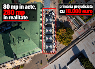 Terasa lui Vasile Pușcașu, patronul Hotelului Traian, a blocat strada Lăpușneanu. La Primărie plătește pentru 80 mp, în realitate ocupă 280 mp